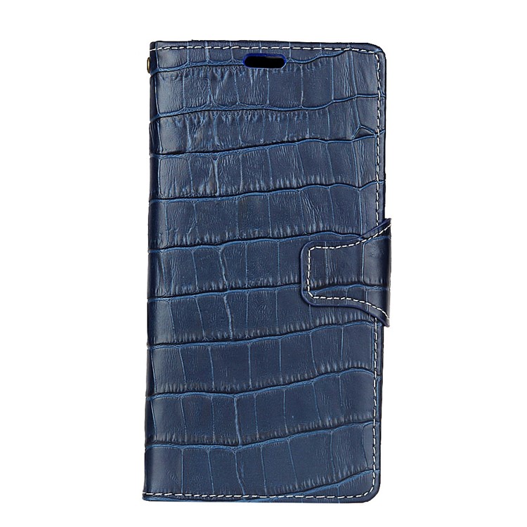 Crocodile Texture Genuine Leather Wallet Phone Case with Stand for Samsung Galaxy A8 (2018) - Blue-1