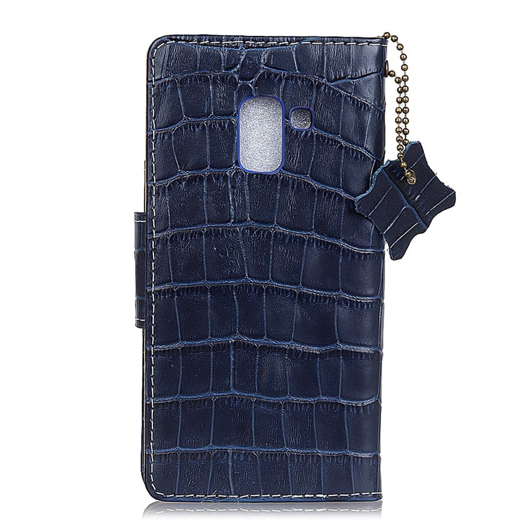 Crocodile Texture Genuine Leather Wallet Phone Case with Stand for Samsung Galaxy A8 (2018) - Blue-2