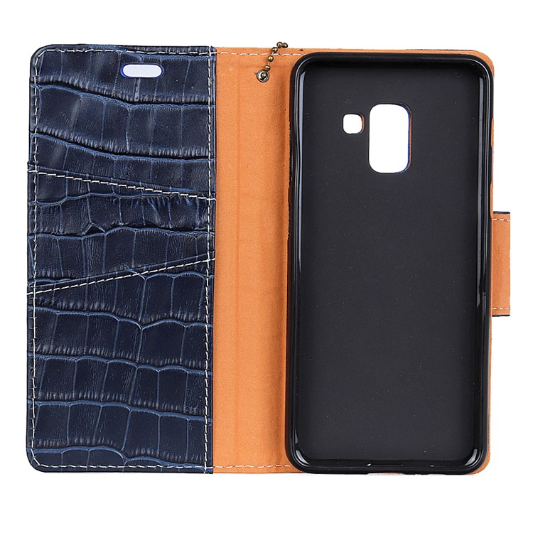 Crocodile Texture Genuine Leather Wallet Phone Case with Stand for Samsung Galaxy A8 (2018) - Blue-3
