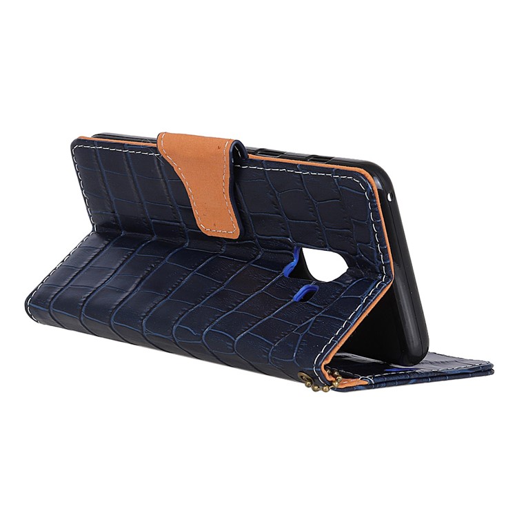 Crocodile Texture Genuine Leather Wallet Phone Case with Stand for Samsung Galaxy A8 (2018) - Blue-4