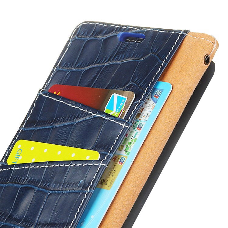 Crocodile Texture Genuine Leather Wallet Phone Case with Stand for Samsung Galaxy A8 (2018) - Blue-5