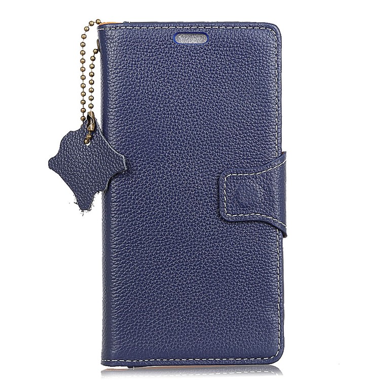 

Litchi Texture Genuine Leather Wallet Stand Cover for Samsung Galaxy A8 (2018) - Blue