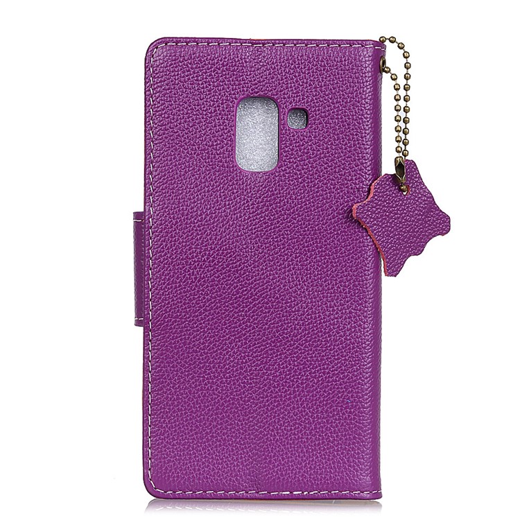 Litchi Texture Genuine Leather Flip Stand Magnetic Wallet Shell for Samsung Galaxy A8 (2018) - Purple-2