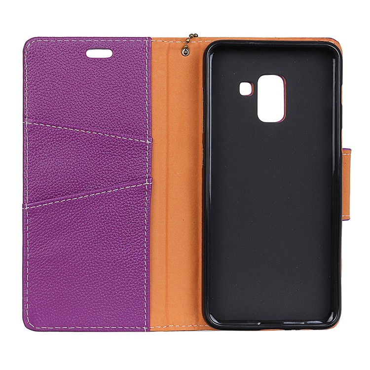 Litchi Texture Genuine Leather Flip Stand Magnetic Wallet Shell for Samsung Galaxy A8 (2018) - Purple-3