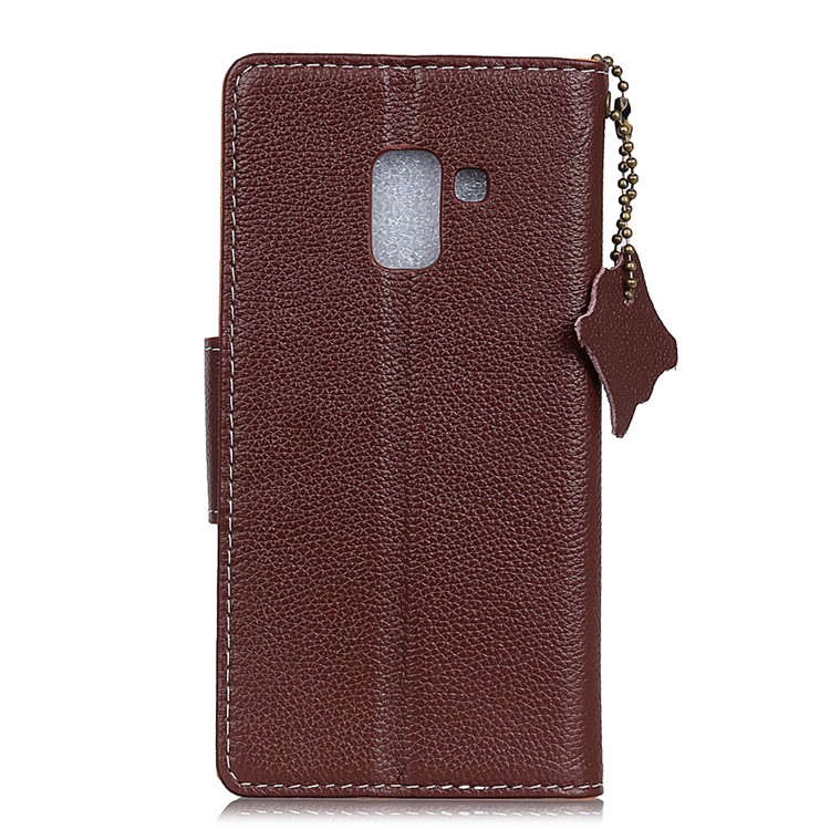 Litchi Texture Genuine Leather Protective Mobile Casing for Samsung Galaxy A8 (2018) - Brown-2