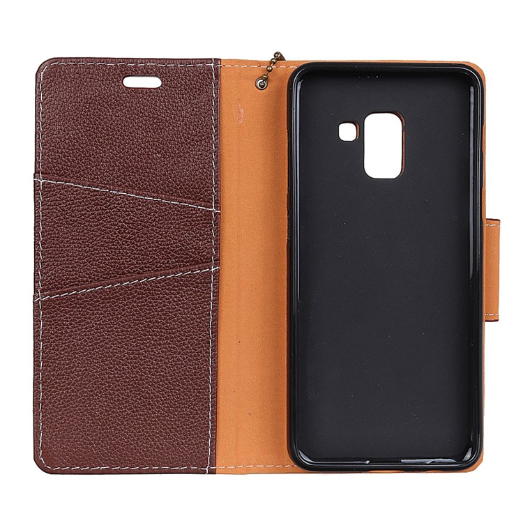 Litchi Texture Genuine Leather Protective Mobile Casing for Samsung Galaxy A8 (2018) - Brown-3