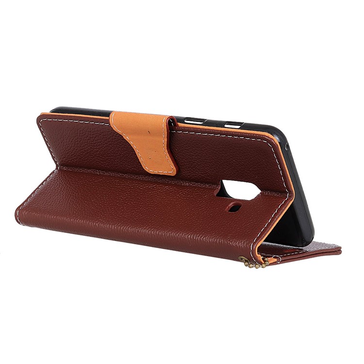 Litchi Texture Genuine Leather Protective Mobile Casing for Samsung Galaxy A8 (2018) - Brown-4