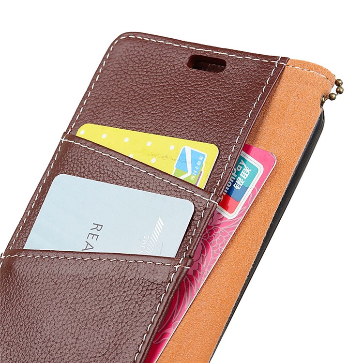 Litchi Texture Genuine Leather Protective Mobile Casing for Samsung Galaxy A8 (2018) - Brown-5
