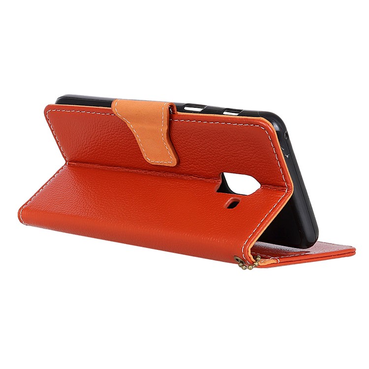 Litchi Texture Genuine Leather Stand Wallet Case Cover for Samsung Galaxy A8 (2018) - Orange-4