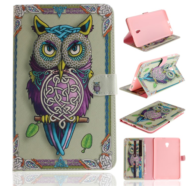 Pattern Printing PU Leather Wallet Shell with Stand for Samsung Galaxy Tab A 8.0 (2017) SM-T385 - Owl Pattern-1