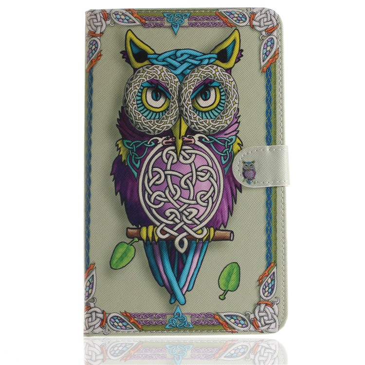 Pattern Printing PU Leather Wallet Shell with Stand for Samsung Galaxy Tab A 8.0 (2017) SM-T385 - Owl Pattern-2
