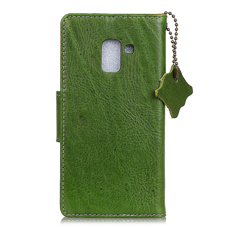 Genuine Leather Protection Wallet Mobile Phone Case for Samsung Galaxy A8 (2018) - Green-2