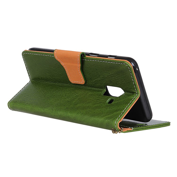 Genuine Leather Protection Wallet Mobile Phone Case for Samsung Galaxy A8 (2018) - Green-4