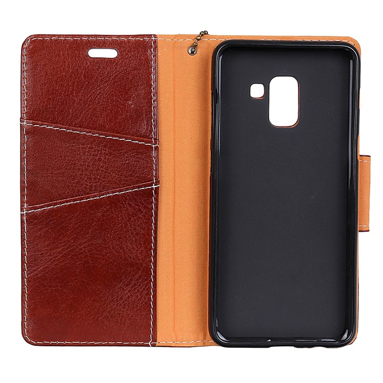 Genuine Leather Card Holder Mobile Phone Shell for Samsung Galaxy A8 (2018) - Coffee-3