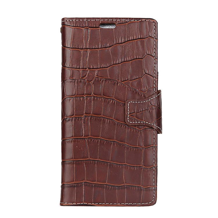 Crocodile Texture Genuine Leather Stand Wallet Phone Shell for Samsung Galaxy A8 Plus (2018) - Coffee-1