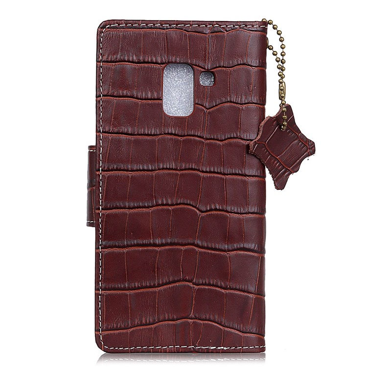Crocodile Texture Genuine Leather Stand Wallet Phone Shell for Samsung Galaxy A8 Plus (2018) - Coffee-2