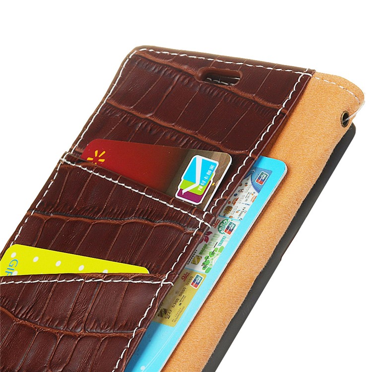 Crocodile Texture Genuine Leather Stand Wallet Phone Shell for Samsung Galaxy A8 Plus (2018) - Coffee-3