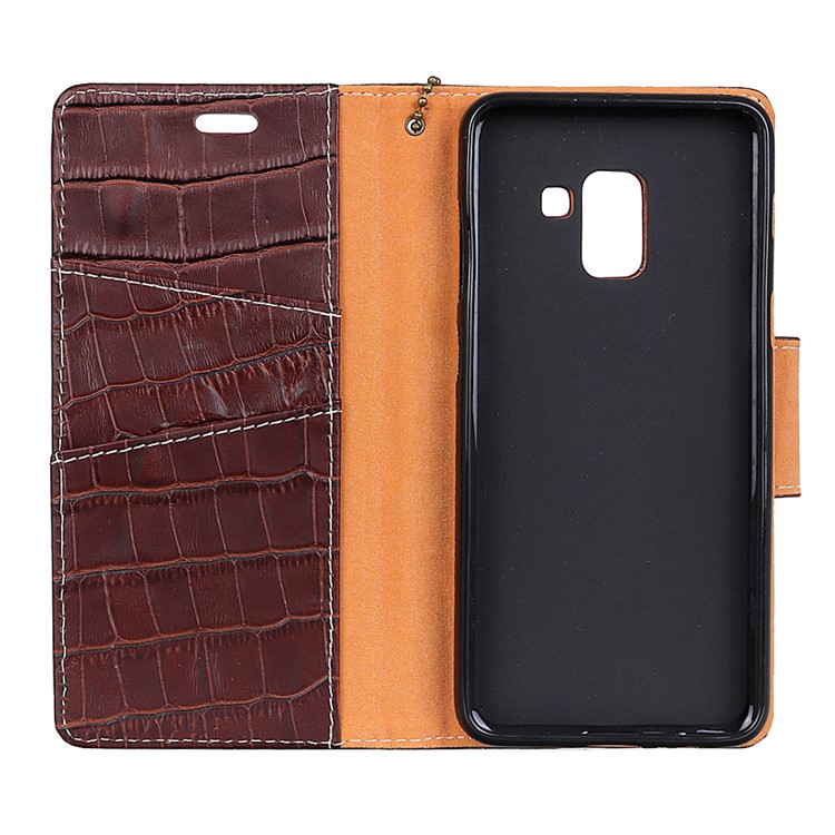 Crocodile Texture Genuine Leather Stand Wallet Phone Shell for Samsung Galaxy A8 Plus (2018) - Coffee-4