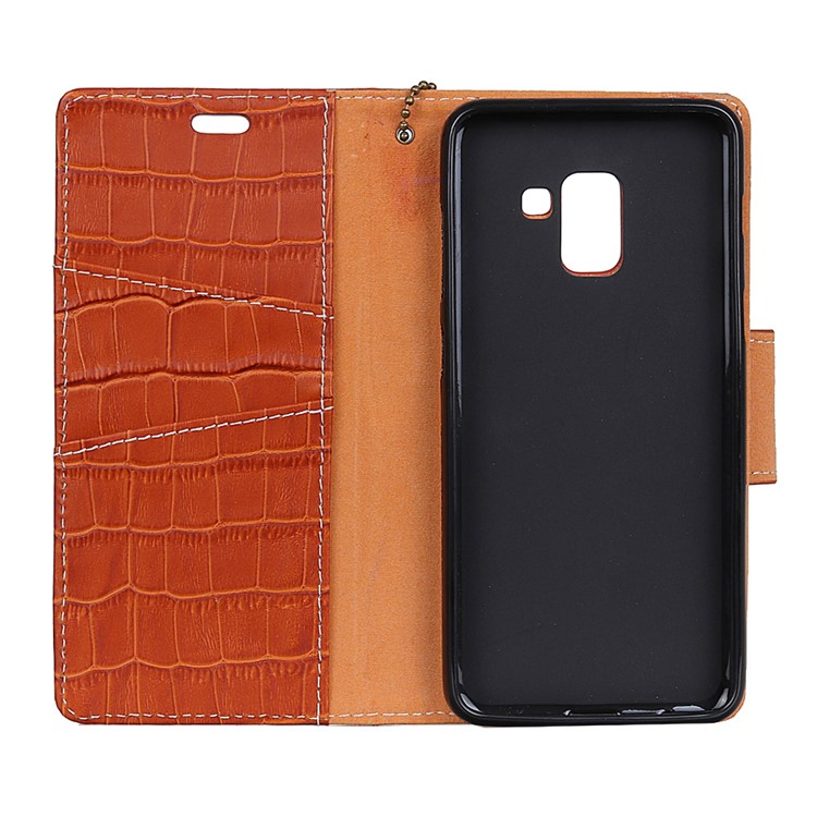 Crocodile Texture Genuine Leather Mobile Case Cover for Samsung Galaxy A8 Plus (2018) - Brown-4