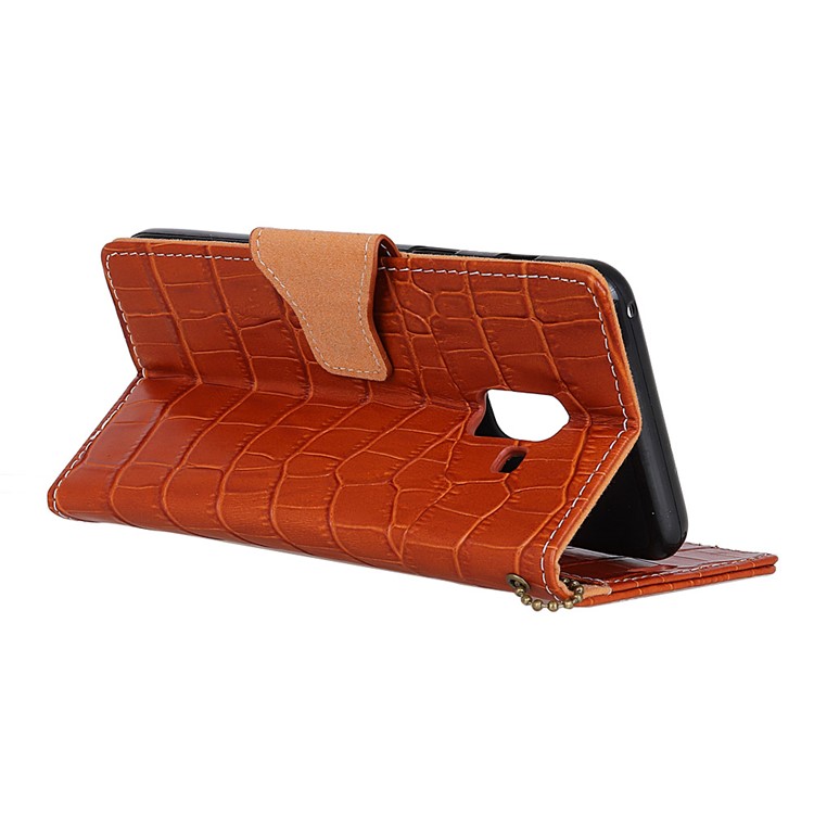 Crocodile Texture Genuine Leather Mobile Case Cover for Samsung Galaxy A8 Plus (2018) - Brown-5