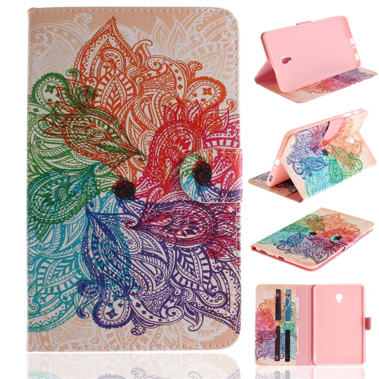 Pattern Printing PU Leather Cover Shell with Card Slots for Samsung Galaxy Tab A 8.0 (2017) SM-T385 - Paisley Flower Pattern-1