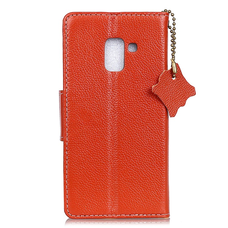 Litchi Texture Genuine Leather Protective Cover Shell for Samsung Galaxy A8 Plus (2018) - Orange-2