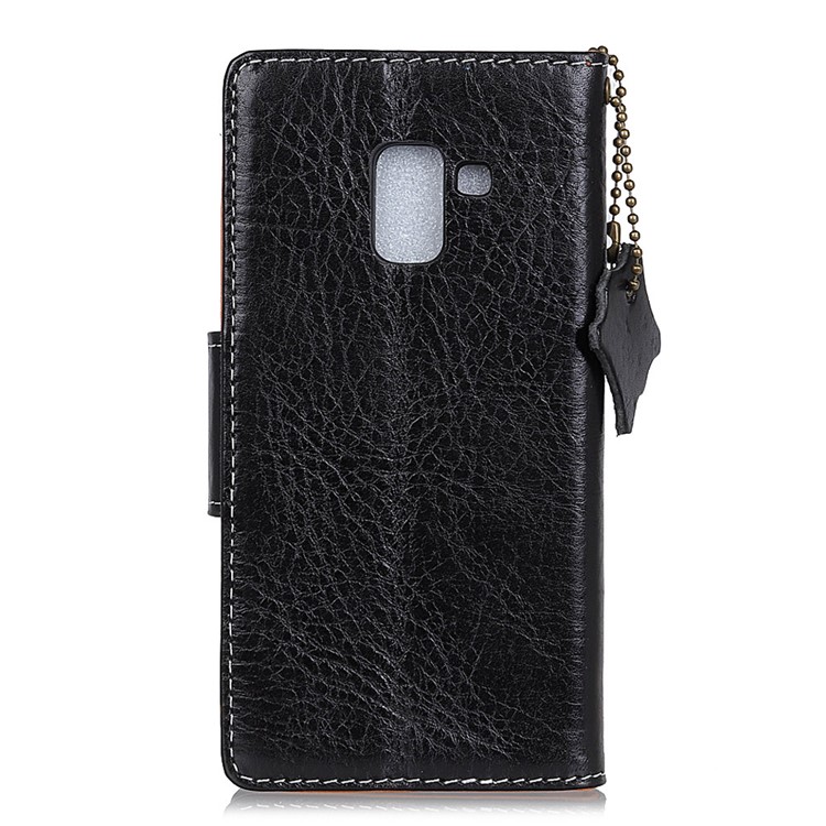 Genuine Leather Stand Wallet Case for Samsung Galaxy A8 Plus (2018) - Black-2