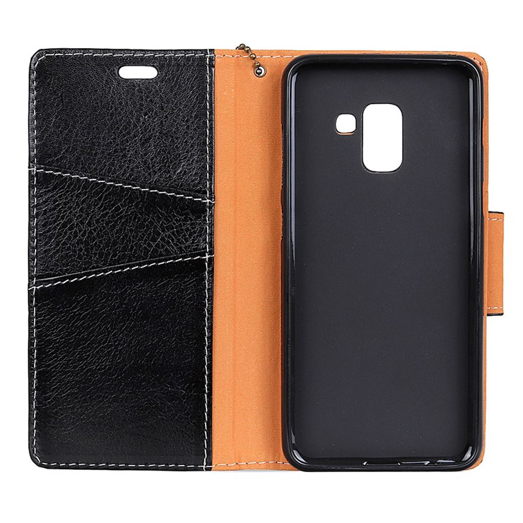 Genuine Leather Stand Wallet Case for Samsung Galaxy A8 Plus (2018) - Black-4