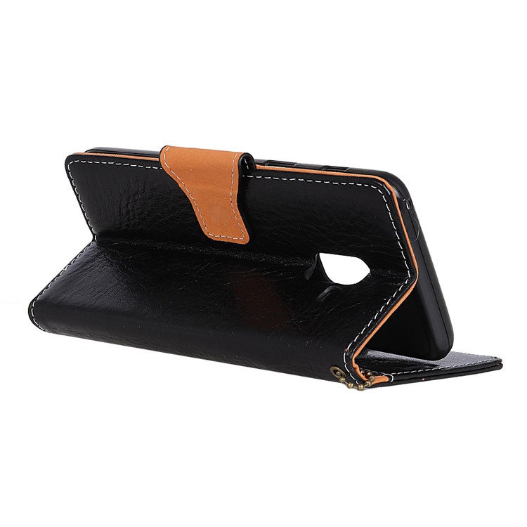 Genuine Leather Stand Wallet Case for Samsung Galaxy A8 Plus (2018) - Black-5
