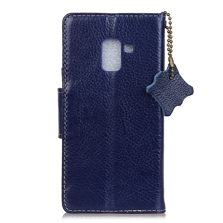 Genuine Leather Protection Wallet Shell for Samsung Galaxy A8 Plus (2018) - Blue-2