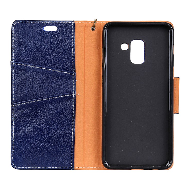 Genuine Leather Protection Wallet Shell for Samsung Galaxy A8 Plus (2018) - Blue-3