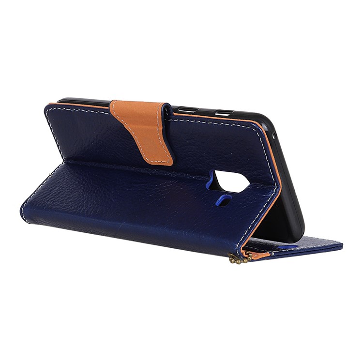 Genuine Leather Protection Wallet Shell for Samsung Galaxy A8 Plus (2018) - Blue-4