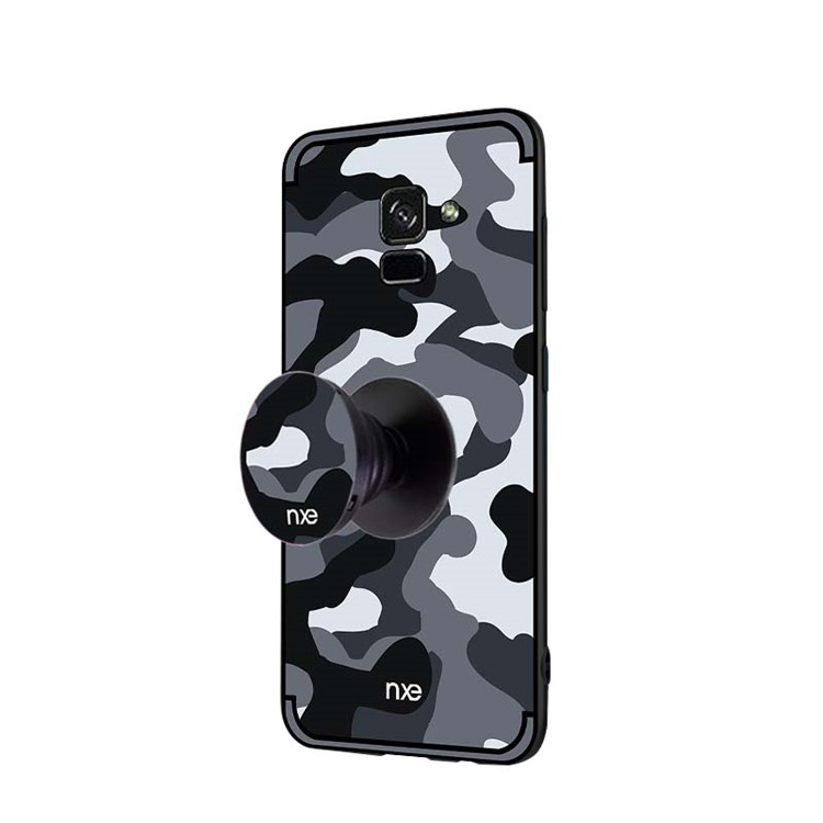 NXE Camouflage PC + TPU Hybrid Back Case for Samsung Galaxy A8 (2018) with Kickstand - Grey-4