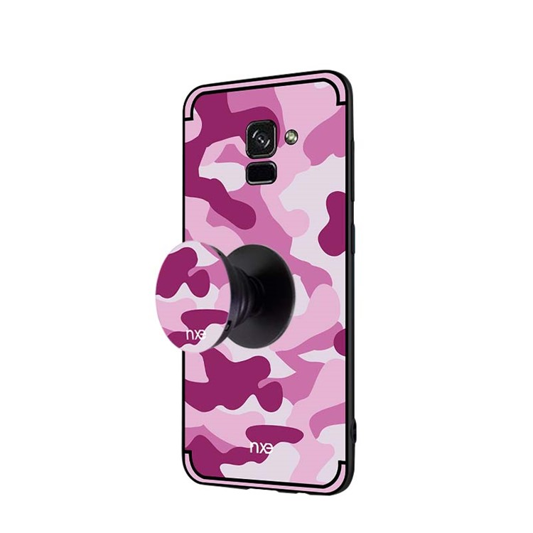 NXE Camouflage PC + TPU Hybrid Case Cover for Samsung Galaxy A8 (2018) with Kickstand - Rose-4