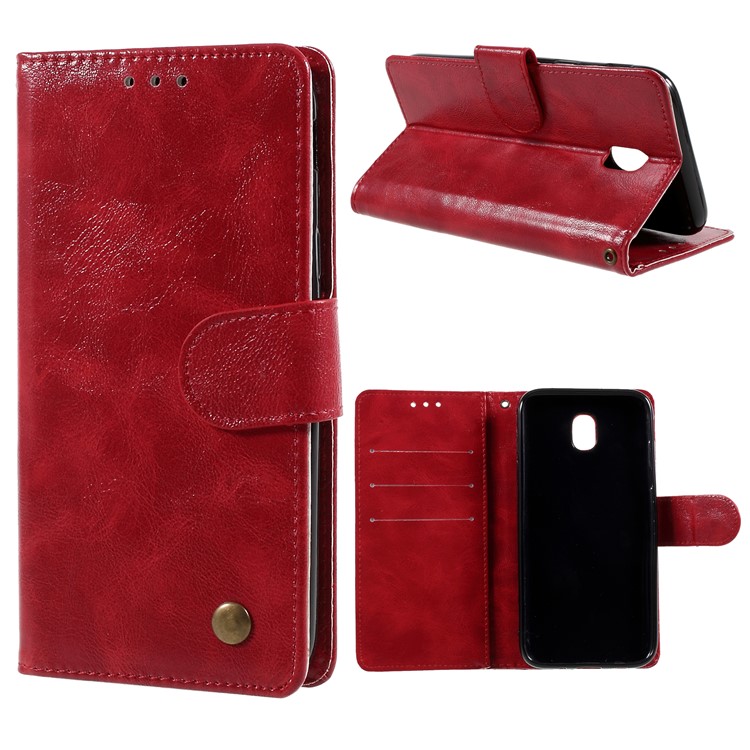 Premium Vintage Style PU Leather Wallet Stand Case for Samsung Galaxy J7 Pro (2017) / J7 (2017) EU Version - Red-1