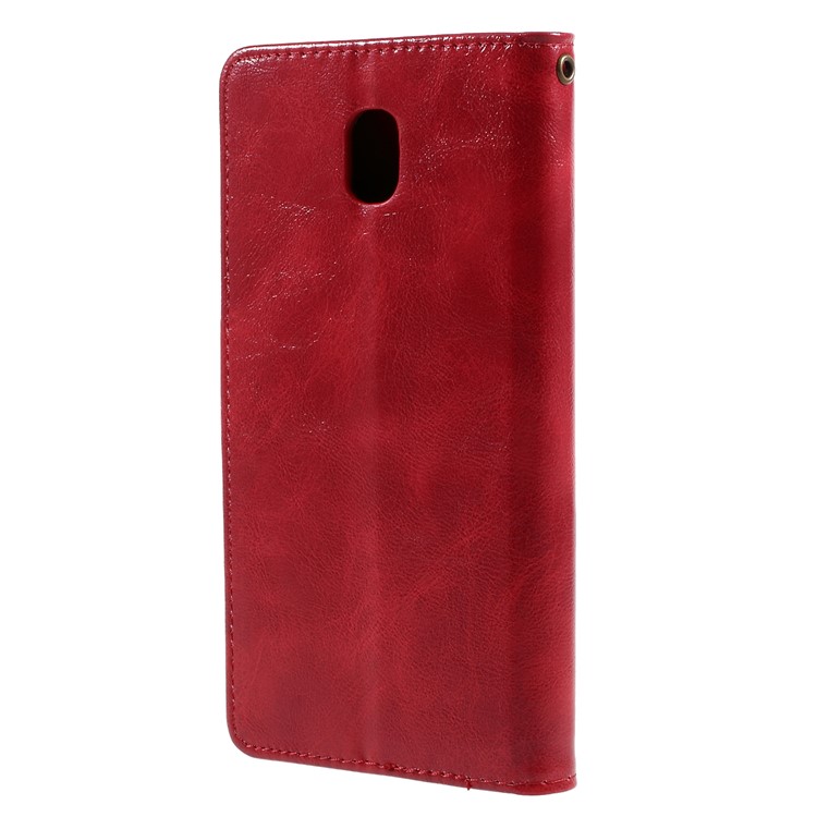 Premium Vintage Style PU Leather Wallet Stand Case for Samsung Galaxy J7 Pro (2017) / J7 (2017) EU Version - Red-2