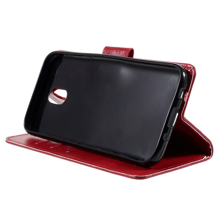 Premium Vintage Style PU Leather Wallet Stand Case for Samsung Galaxy J7 Pro (2017) / J7 (2017) EU Version - Red-4