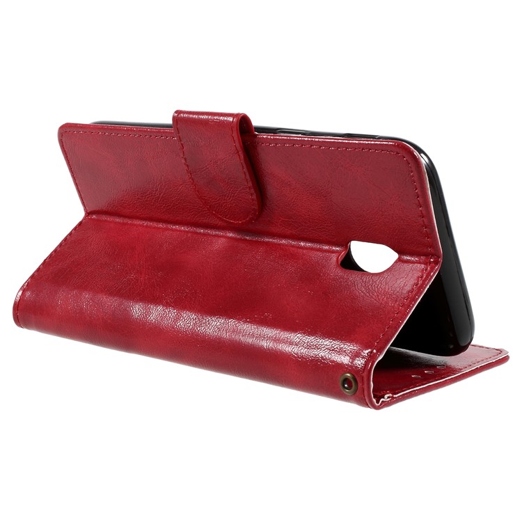 Premium Vintage Style PU Leather Wallet Stand Case for Samsung Galaxy J7 Pro (2017) / J7 (2017) EU Version - Red-5