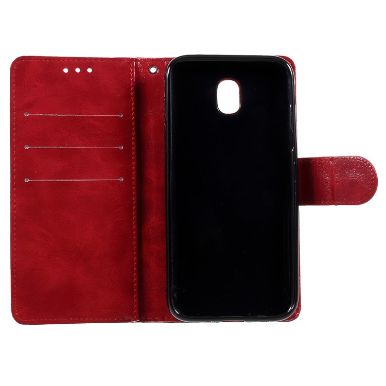 Premium Vintage Style PU Leather Wallet Stand Case for Samsung Galaxy J7 Pro (2017) / J7 (2017) EU Version - Red-6