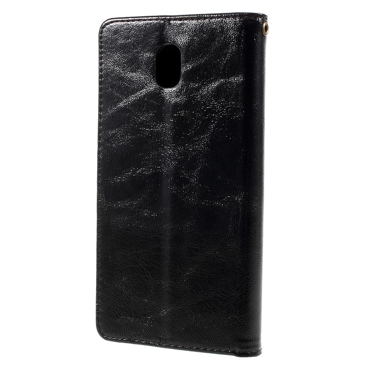 Premium Vintage Style PU Leather Wallet Stand Cover for Samsung Galaxy J7 Pro (2017) / J7 (2017) EU Version - Black-2