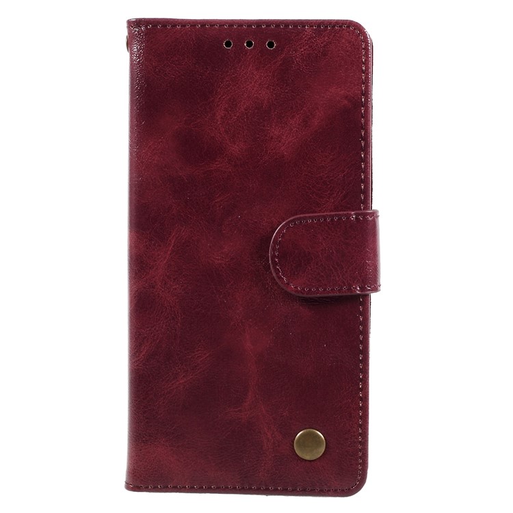 For Samsung Galaxy J7 Pro (2017) / J7 (2017) EU Version Premium Vintage Style Leather Wallet Stand Casing - Wine Red-1
