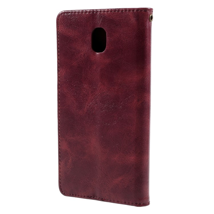 For Samsung Galaxy J7 Pro (2017) / J7 (2017) EU Version Premium Vintage Style Leather Wallet Stand Casing - Wine Red-2