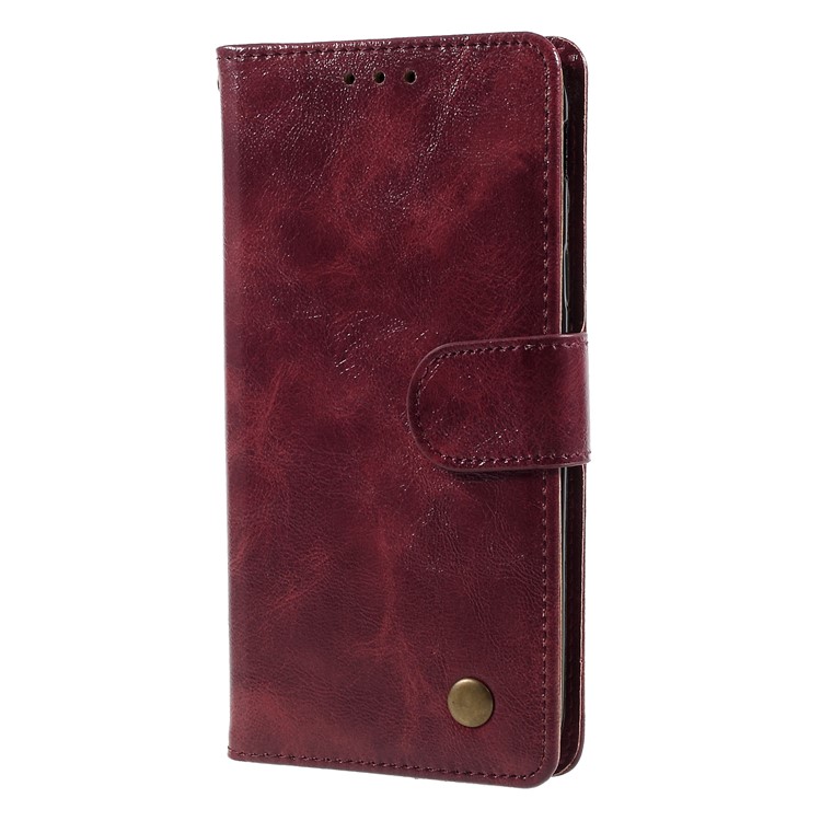 For Samsung Galaxy J7 Pro (2017) / J7 (2017) EU Version Premium Vintage Style Leather Wallet Stand Casing - Wine Red-3