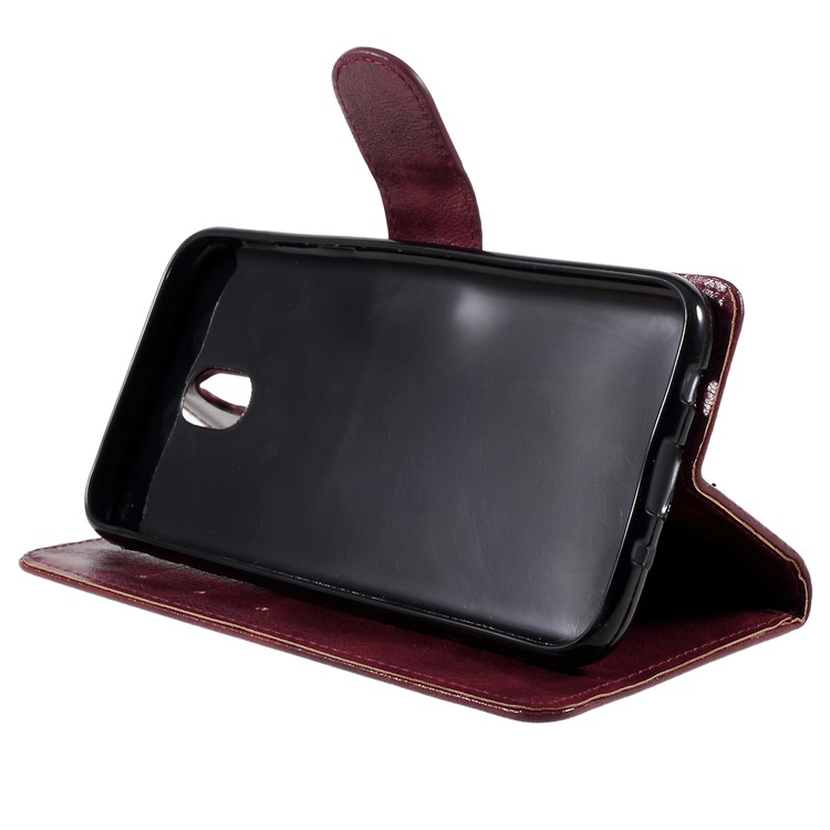 For Samsung Galaxy J7 Pro (2017) / J7 (2017) EU Version Premium Vintage Style Leather Wallet Stand Casing - Wine Red-4
