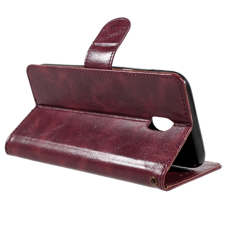 For Samsung Galaxy J7 Pro (2017) / J7 (2017) EU Version Premium Vintage Style Leather Wallet Stand Casing - Wine Red-5