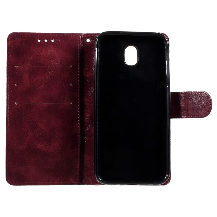 For Samsung Galaxy J7 Pro (2017) / J7 (2017) EU Version Premium Vintage Style Leather Wallet Stand Casing - Wine Red-6