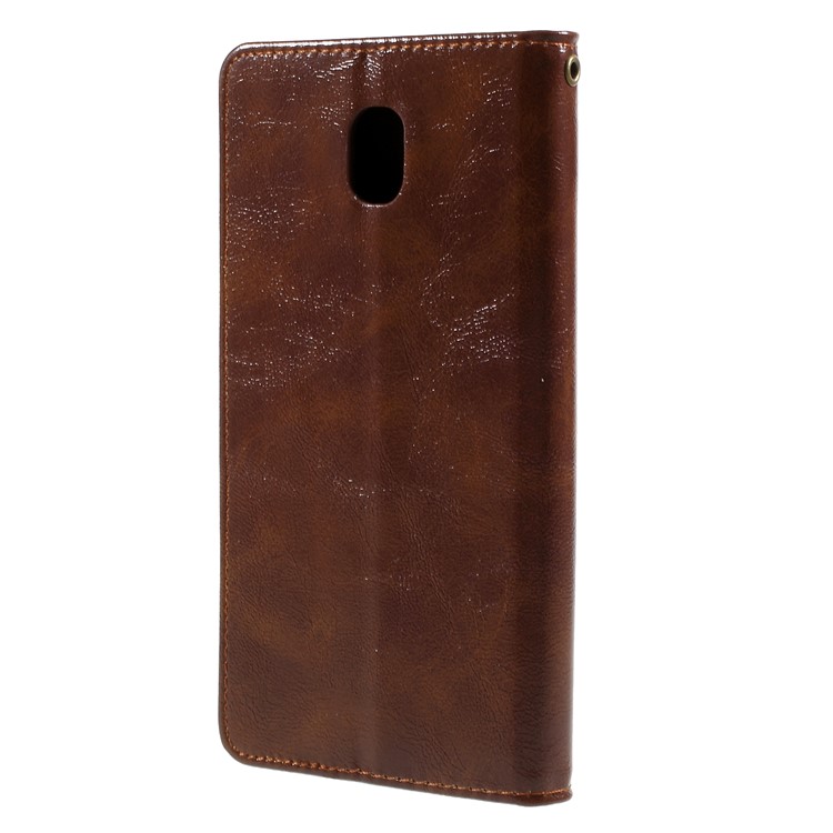 Premium Vintage Style Leather Wallet Phone Case with Stand for Samsung Galaxy J7 Pro (2017) / J7 (2017) EU Version - Coffee-2