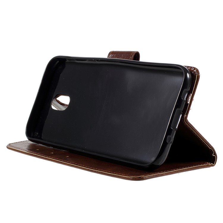 Premium Vintage Style Leather Wallet Phone Case with Stand for Samsung Galaxy J7 Pro (2017) / J7 (2017) EU Version - Coffee-4