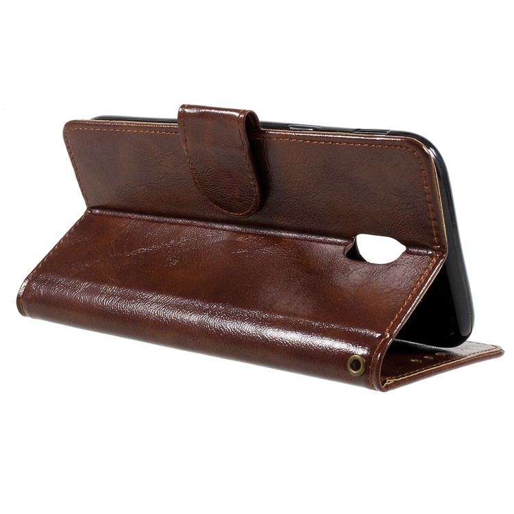 Premium Vintage Style Leather Wallet Phone Case with Stand for Samsung Galaxy J7 Pro (2017) / J7 (2017) EU Version - Coffee-5