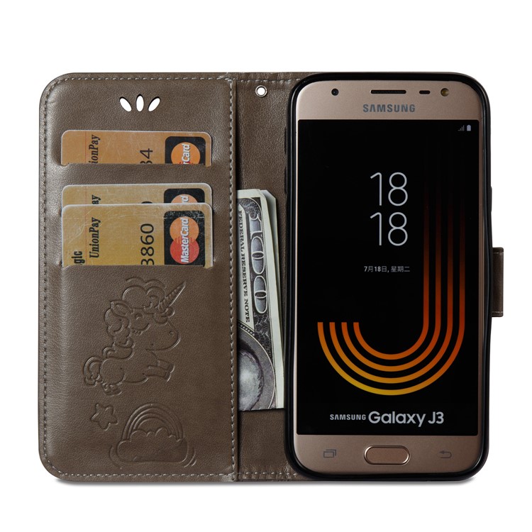 Imprint Unicorn Cloud Wallet Leather Cover for Samsung Galaxy J3 (2017) EU Version / J3 Pro (2017) - Brown-10